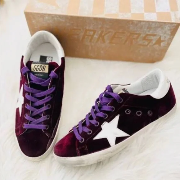 Golden Goose Shoes Burgundy Velvet Golden Goose Sneakers